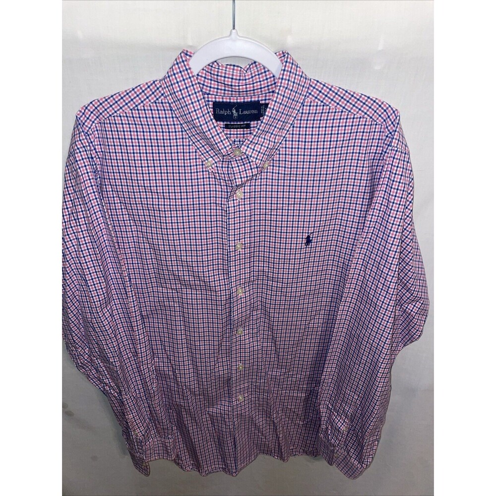 Polo Ralph Lauren Men’s Dress Shirt Size XL Blue Pink Striped Business Formal